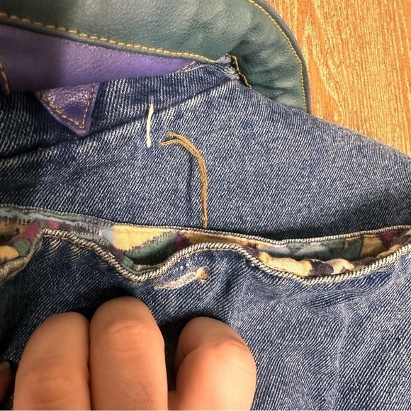 Vintage 90 Western Aztec Lined Denim Coat Women 2X Heavyweight Barn Chore Jacket - Picture 16 of 16
